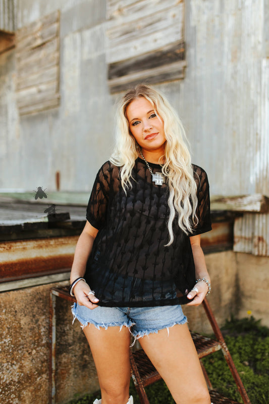 SIZE S/M Cowtown Cutesy Top *Midnight*