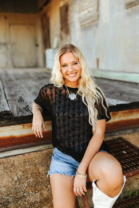 SIZE S/M Cowtown Cutesy Top *Midnight*