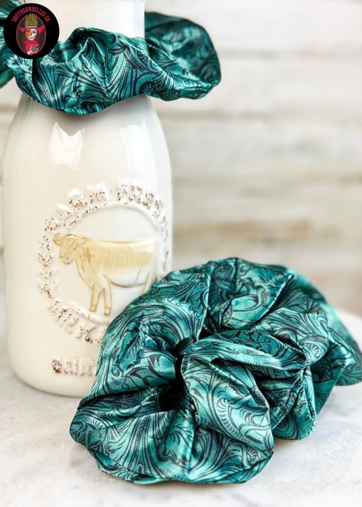 Teal Tooled Scrunchie