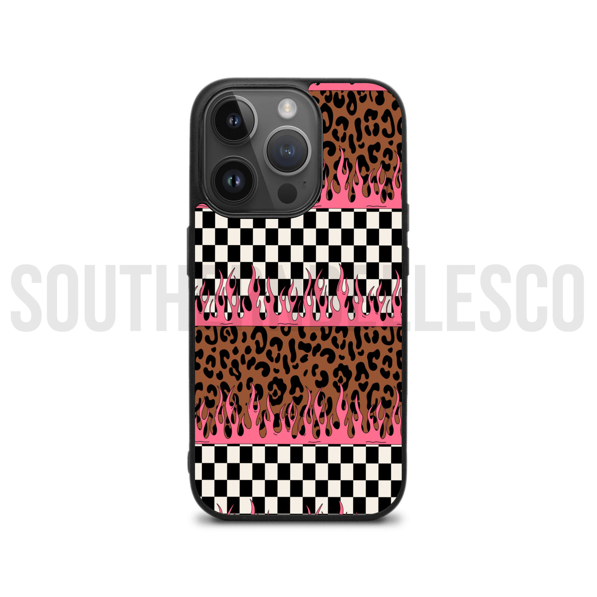 Checkered/Leopard Flames Phone Case