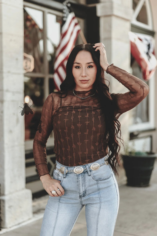 SIZE LARGE Lariat Lace Long Sleeve *Chocolate*