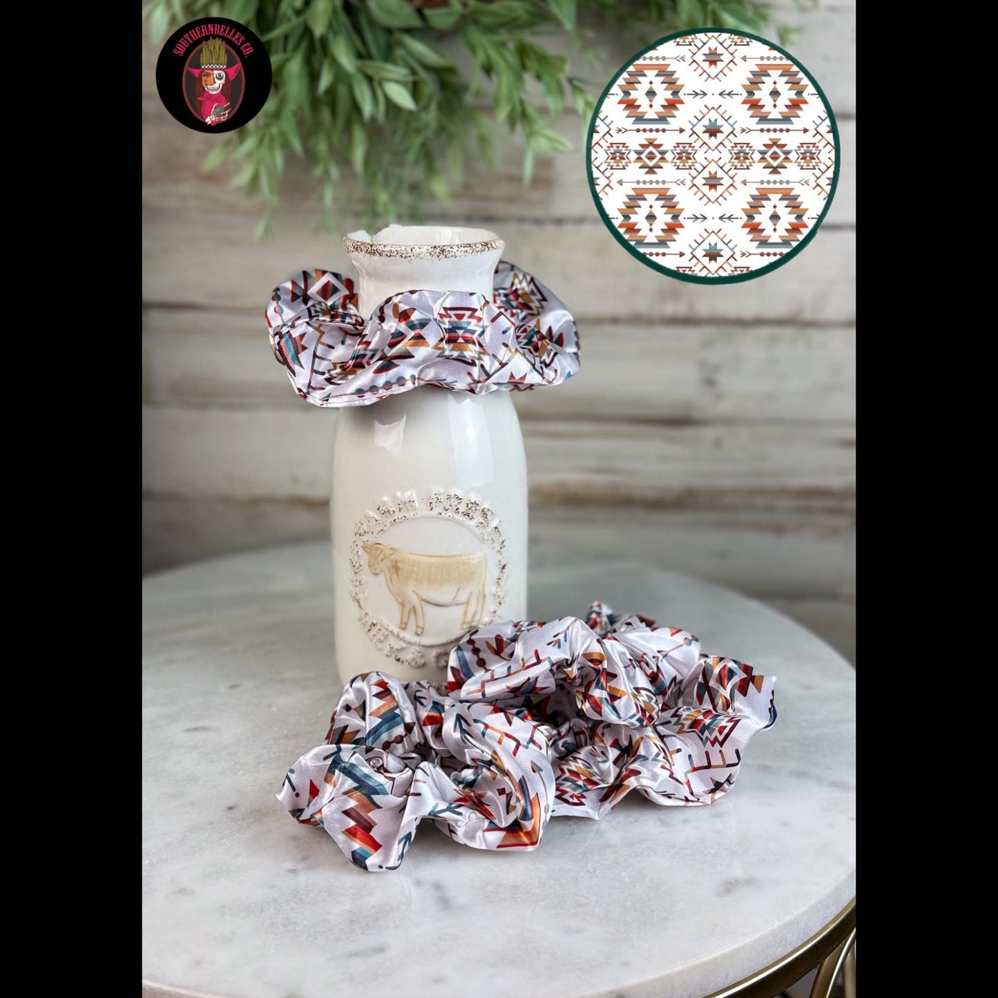White Aztec Scrunchie