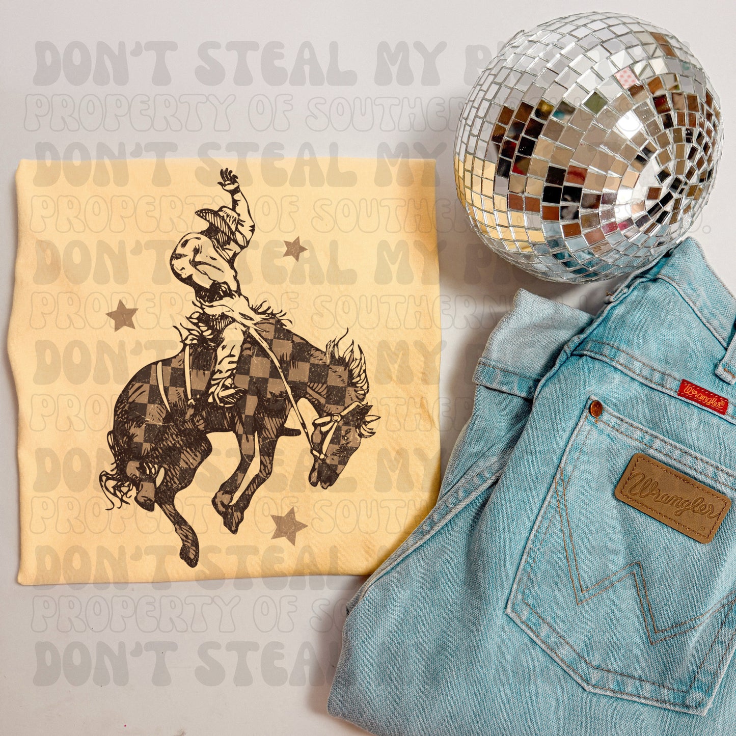 PREORDER Checkered Bronc Tee/Crew (SHIPS TO ME: 20-24 BUSINESS DAYS AFTER 7/31)