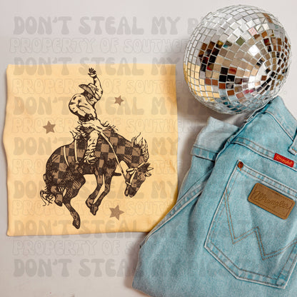 PREORDER Checkered Bronc Tee/Crew (SHIPS TO ME: 20-24 BUSINESS DAYS AFTER 7/31)