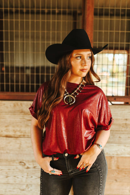 Burgundy Luxy Bucks Top