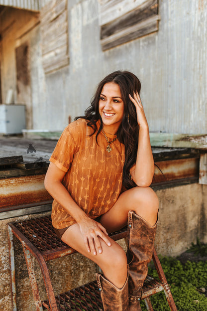 SIZE S/M Cowtown Cutesy Top *Saddle*