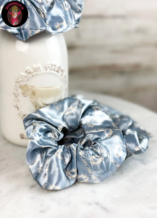 Dusty Blue Aztec Scrunchie