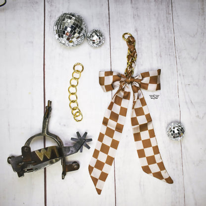 Neutral Checkered Brands Twilly Bag Charm (SHIPS: 5-7 BUSINESS DAYS)
