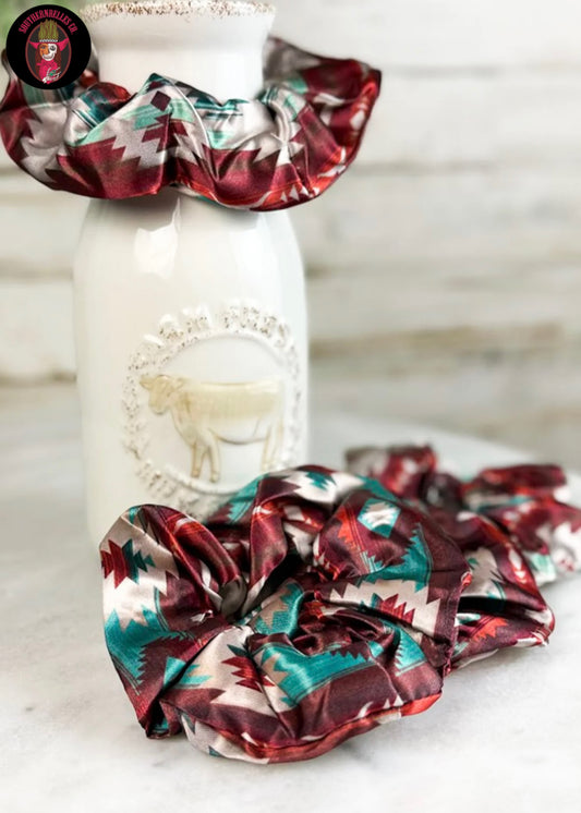 Burgundy Aztec Scrunchie