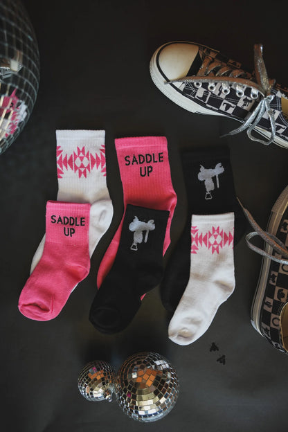 Pink Saddle Up Crew Socks