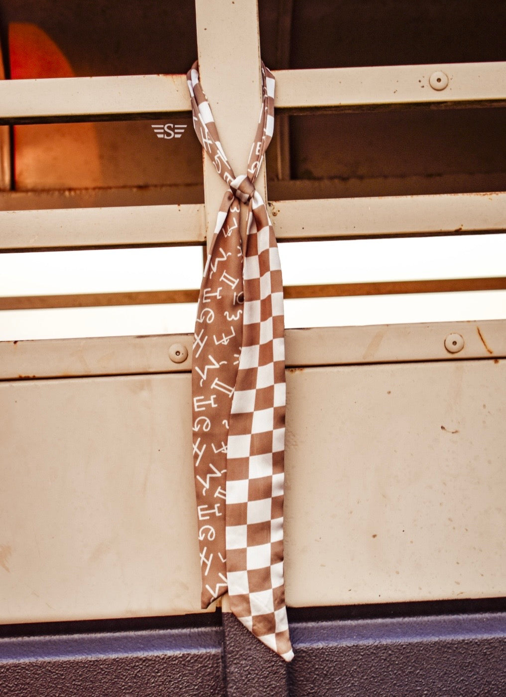 Neutral Checkered Brand Twilly (SHIPS: 5-7 BUSINESS DAYS)