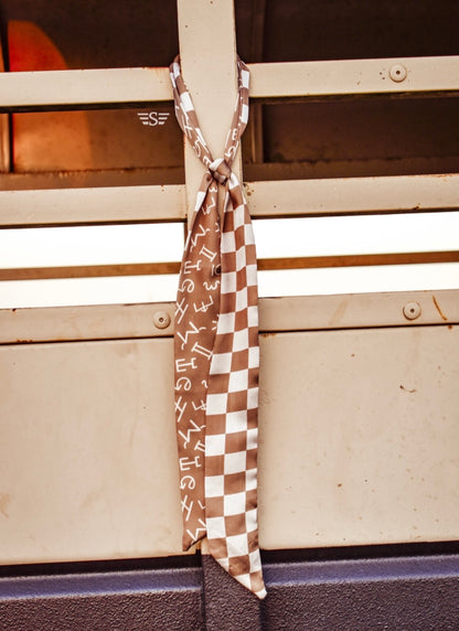 Neutral Checkered Brand Twilly (SHIPS: 5-7 BUSINESS DAYS)