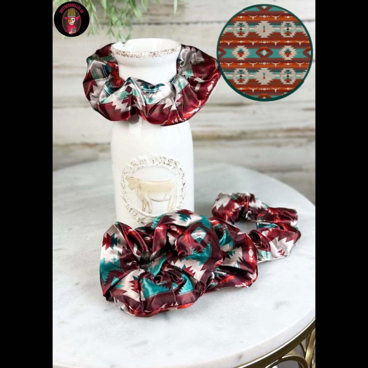 Burgundy Aztec Scrunchie