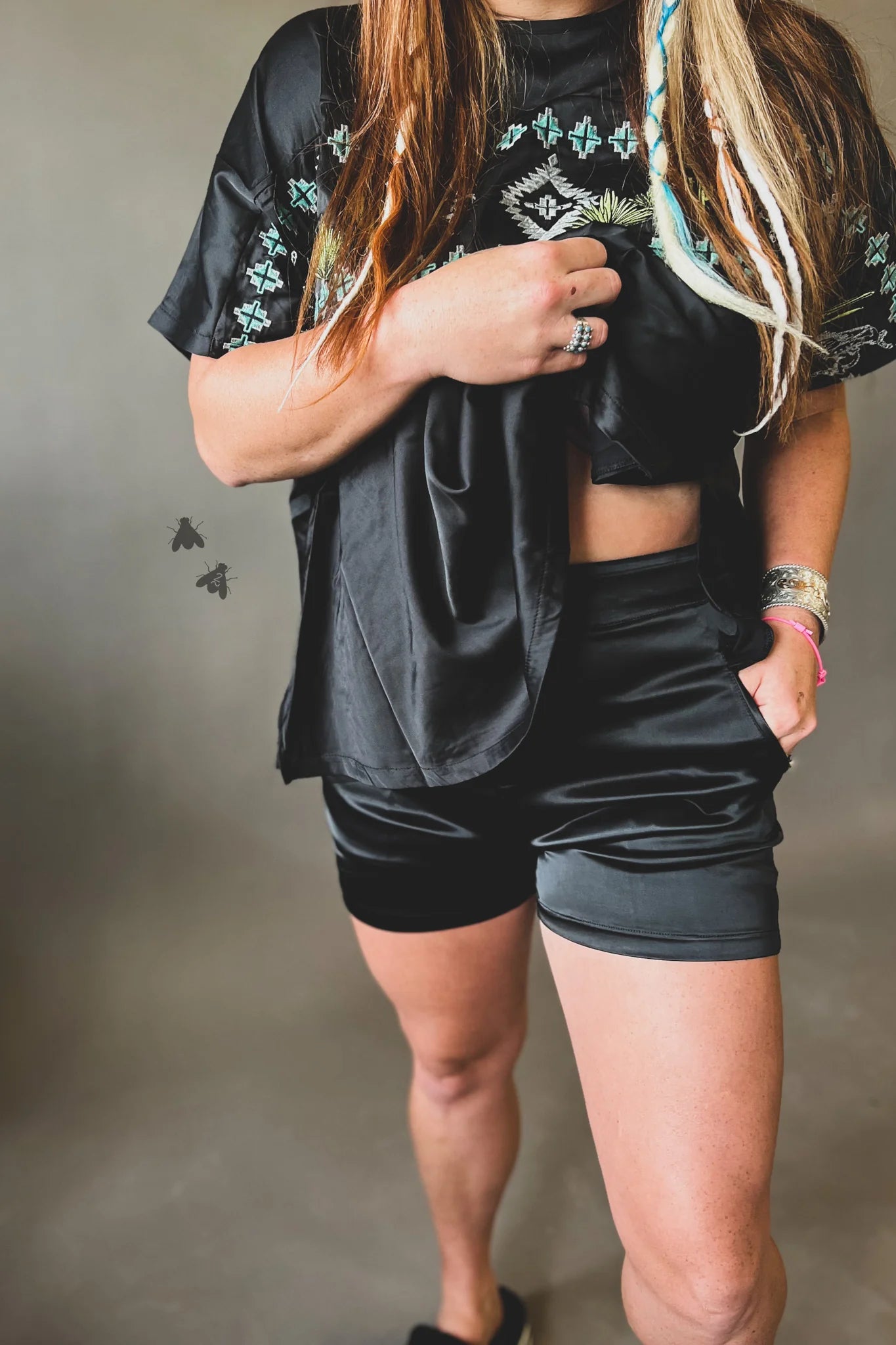 SIZE SMALL Cowboy Tuxedo Satin Shorts