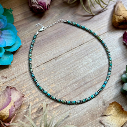 14” Turquoise Heishi & Sterling Silver Saucer Necklace