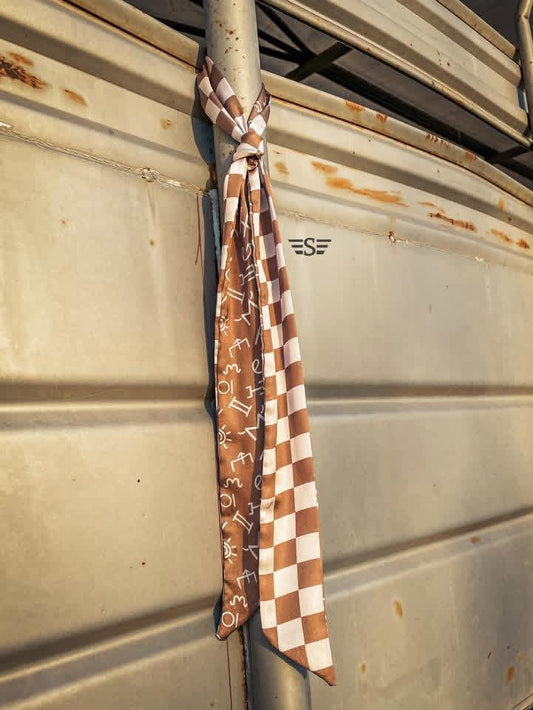 Neutral Checkered Brand Twilly (SHIPS: 5-7 BUSINESS DAYS)
