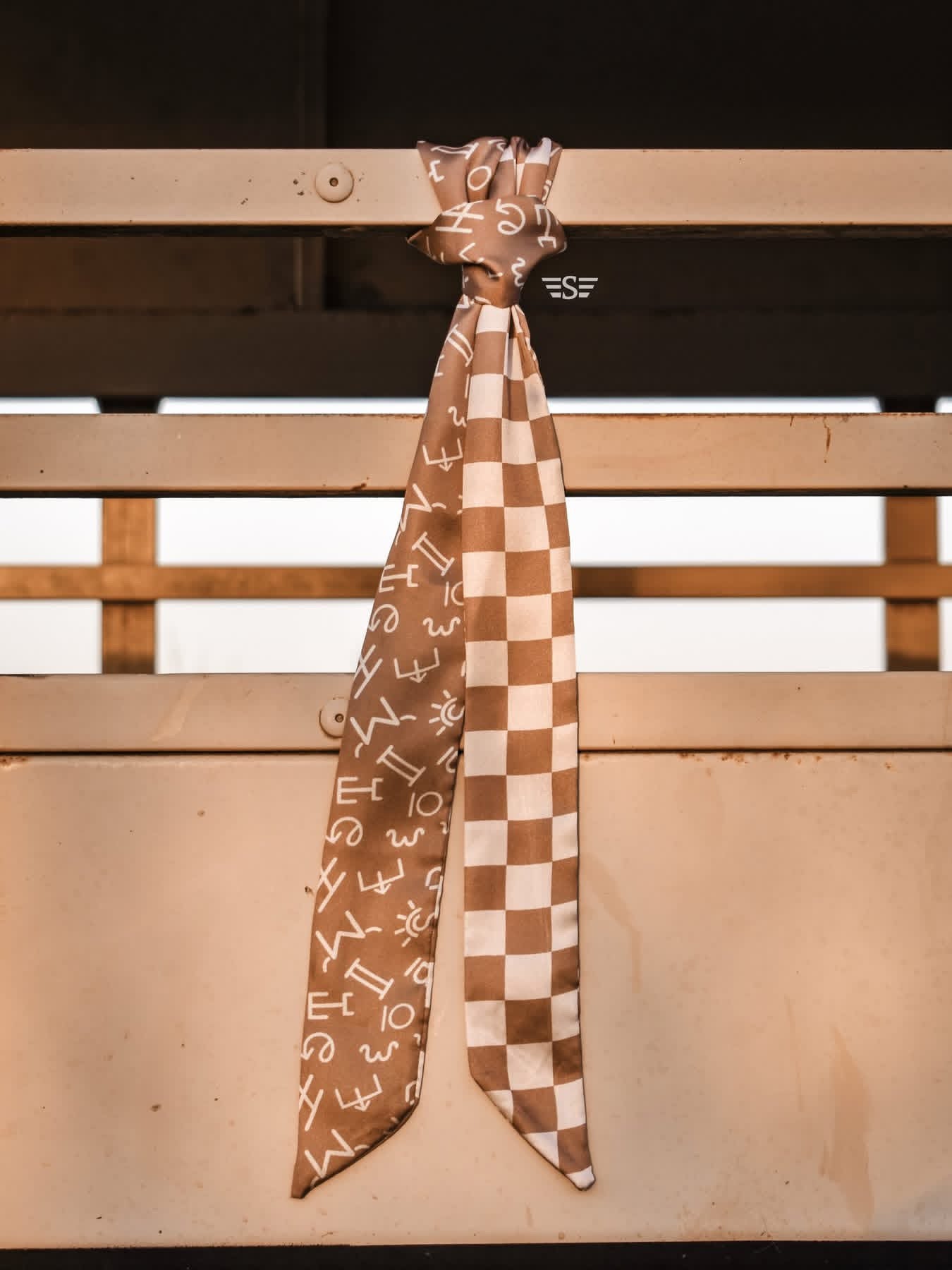 Neutral Checkered Brand Twilly (SHIPS: 5-7 BUSINESS DAYS)