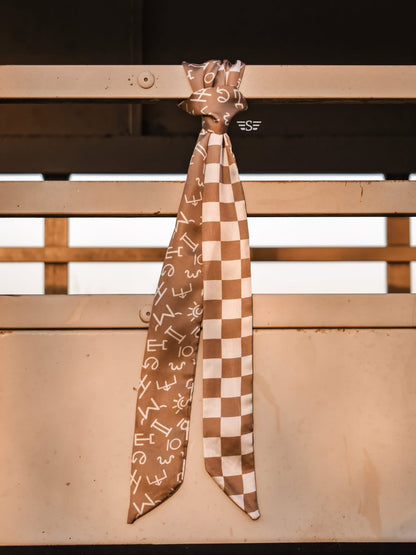 Neutral Checkered Brand Twilly (SHIPS: 5-7 BUSINESS DAYS)