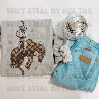 PREORDER Checkered Bronc Tee/Crew (SHIPS TO ME: 20-24 BUSINESS DAYS AFTER 7/31)