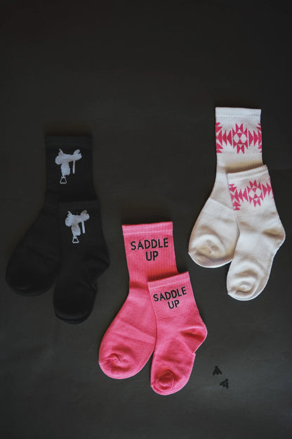 Pink Saddle Up Crew Socks