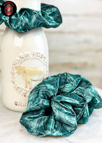 Teal Tooled Scrunchie