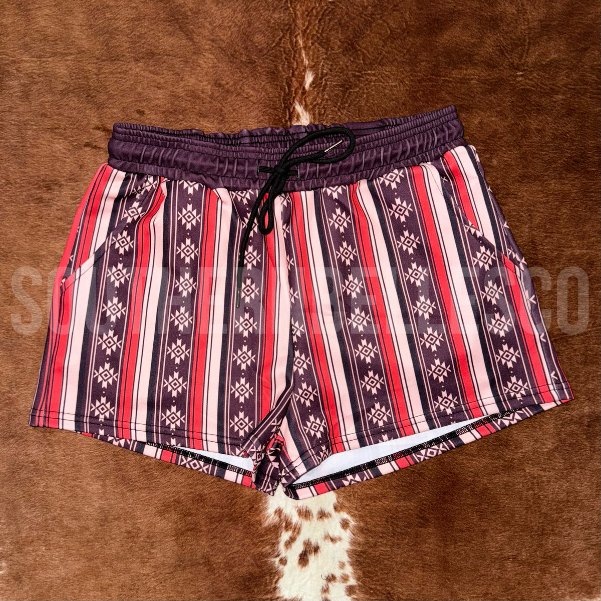 SIZE MEDIUM Burgundy Aztec Lounge Shorts