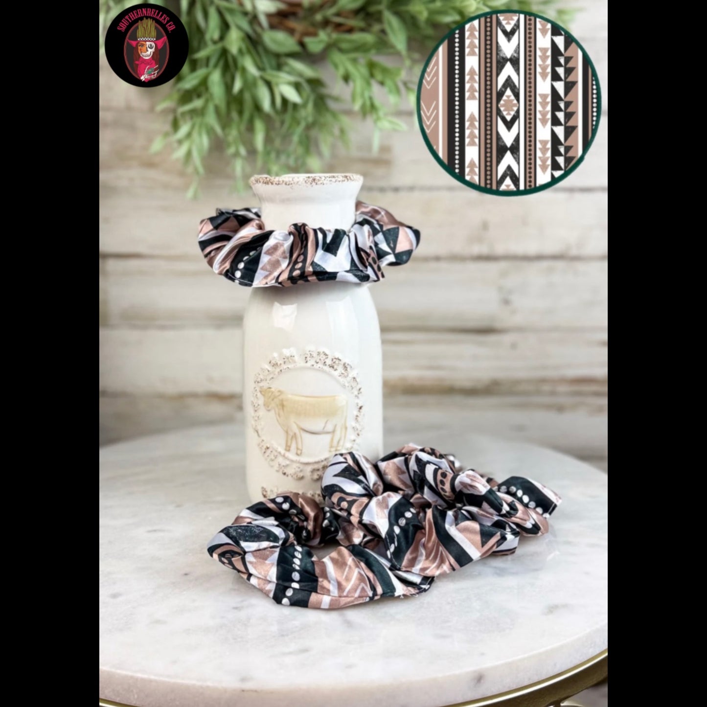 Black & Tan Aztec Scrunchie