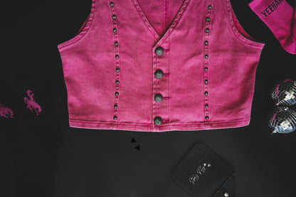 SIZE L/XL Pink Pecos Queen Denim Vest