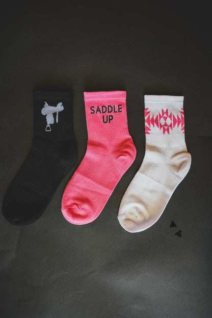 Pink Saddle Up Crew Socks