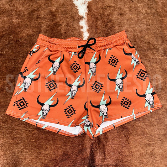 SIZE LARGE Aztec Cow Skull Shorts