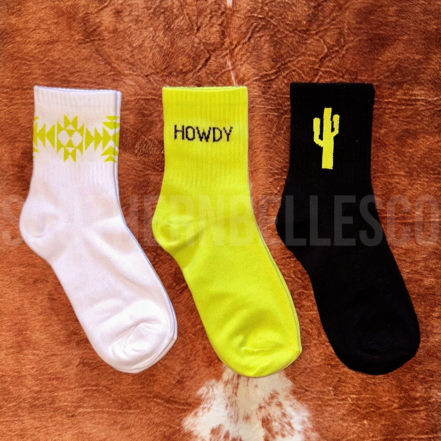 Neon Cacti Crew Socks