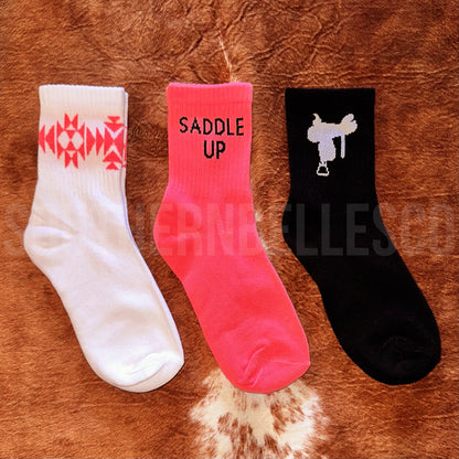 Pink Saddle Up Crew Socks