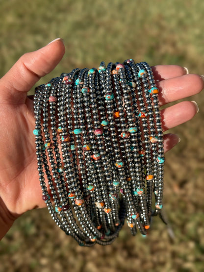 Mohave & Sterling Silver Beaded Necklace – 4 mm Sterling + 6 mm Mohave